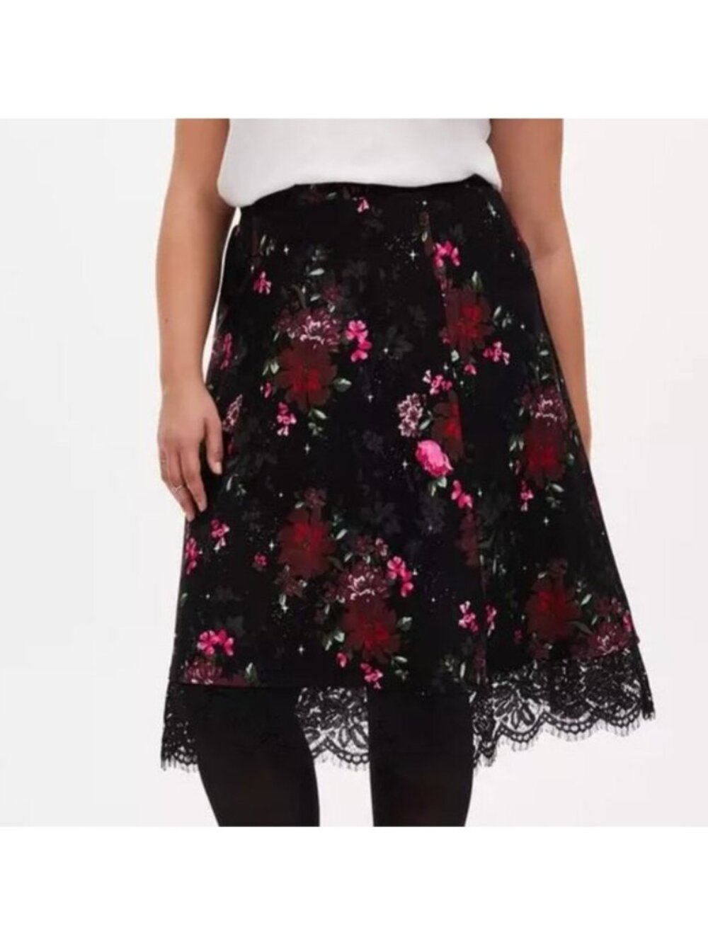 Torrid Black Floral Premium Ponte Lace Midi Skirt Women's Plus Size 1X NWT